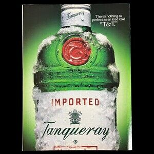 1992 TANQUERAY Imported Gin Frosty Close-Up Kelly Tires 2 Sided Print Ad Vintage
